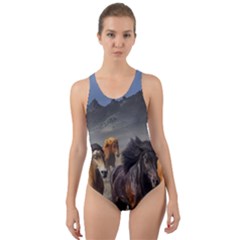 Horses Stampede Nature Running Cut-out Back One Piece Swimsuit