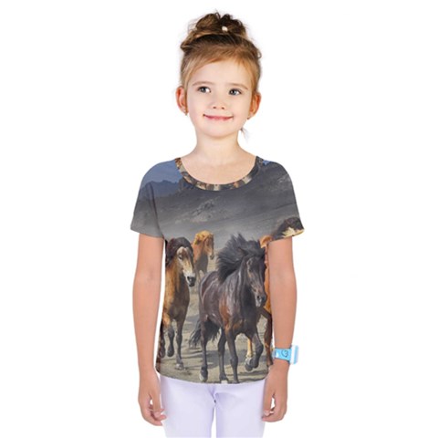 Horses Stampede Nature Running Kids  One Piece Tee by Celenk
