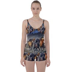 Horses Stampede Nature Running Tie Front Two Piece Tankini by Celenk