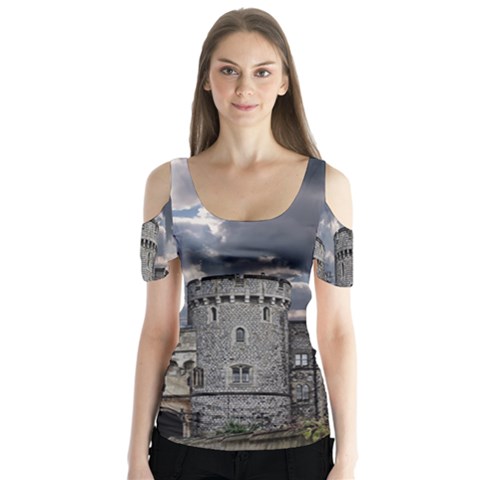 Castle Building Architecture Butterfly Sleeve Cutout Tee  by Celenk