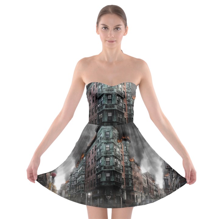 War Destruction Armageddon Disaster Strapless Bra Top Dress