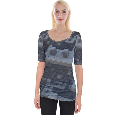 Backdrop Construction Pattern Wide Neckline Tee by Celenk