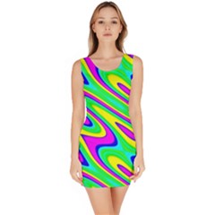 Lilac Yellow Wave Abstract Pattern Bodycon Dress by Celenk