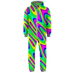 Lilac Yellow Wave Abstract Pattern Hooded Jumpsuit (men)  by Celenk