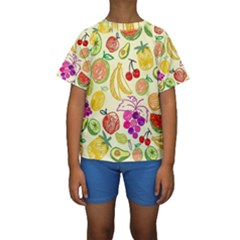 Cute Fruits Pattern Kids  Short Sleeve Swimwear by paulaoliveiradesign