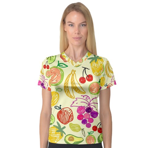 Cute Fruits Pattern V-neck Sport Mesh Tee by paulaoliveiradesign