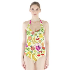 Cute Fruits Pattern Halter Swimsuit by paulaoliveiradesign