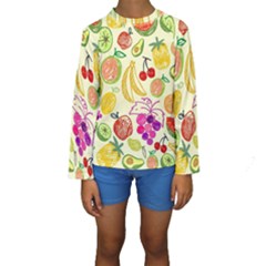 Cute Fruits Pattern Kids  Long Sleeve Swimwear by paulaoliveiradesign