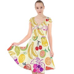Cute Fruits Pattern Cap Sleeve Front Wrap Midi Dress