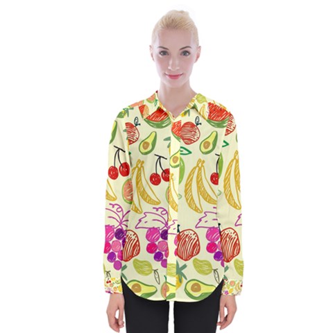 Cute Fruits Pattern Womens Long Sleeve Shirt by paulaoliveiradesign