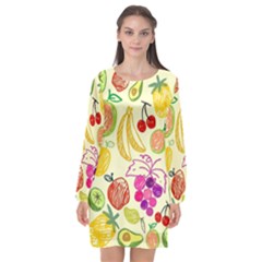 Cute Fruits Pattern Long Sleeve Chiffon Shift Dress 