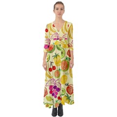 Cute Fruits Pattern Button Up Boho Maxi Dress