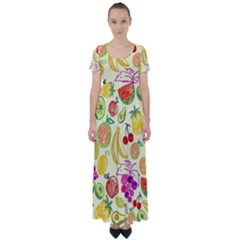 Cute Fruits Pattern High Waist Short Sleeve Maxi Dress