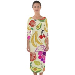 Cute Fruits Pattern Quarter Sleeve Midi Bodycon Dress