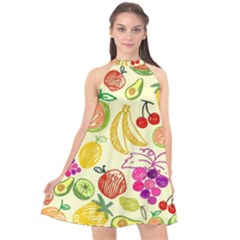 Cute Fruits Pattern Halter Neckline Chiffon Dress 