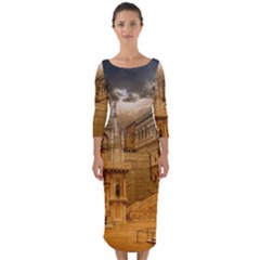 Palace Monument Architecture Quarter Sleeve Midi Bodycon Dress