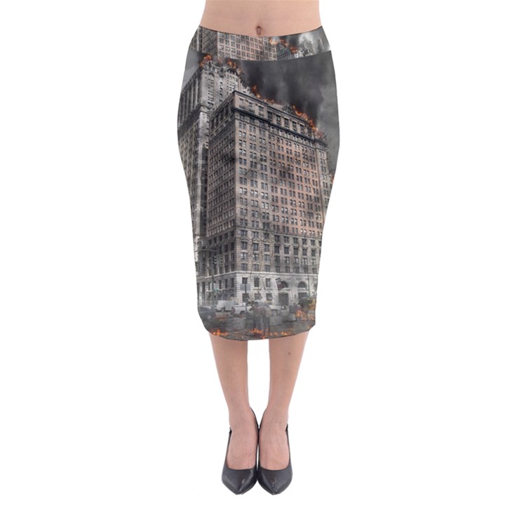 World War Armageddon Destruction Midi Pencil Skirt