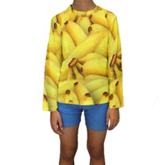 Yellow Banana Fruit Vegetarian Natural Kids  Long Sleeve Swimwear by Celenk