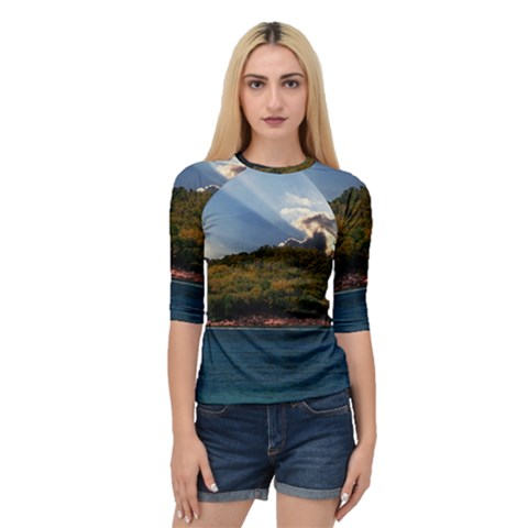 Island God Rays Sky Nature Sea Quarter Sleeve Raglan Tee by Celenk