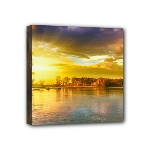 Landscape Lake Sun Sky Nature Mini Canvas 4  X 4  by Celenk