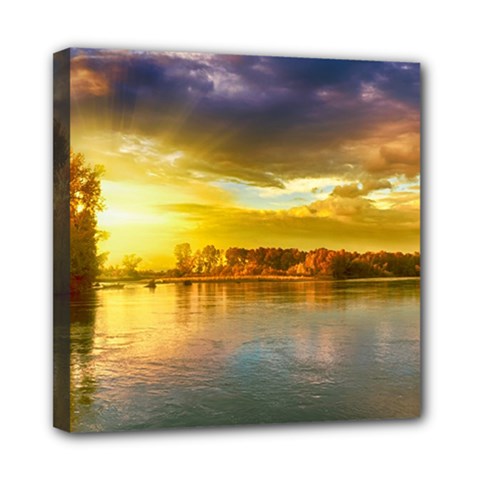 Landscape Lake Sun Sky Nature Mini Canvas 8  X 8  by Celenk