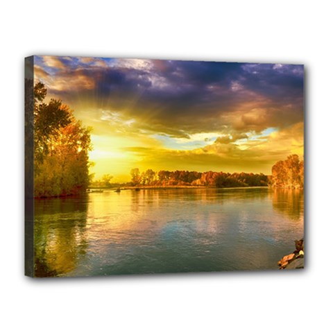 Landscape Lake Sun Sky Nature Canvas 16  X 12 