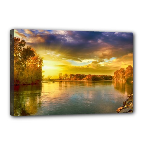 Landscape Lake Sun Sky Nature Canvas 18  X 12  by Celenk