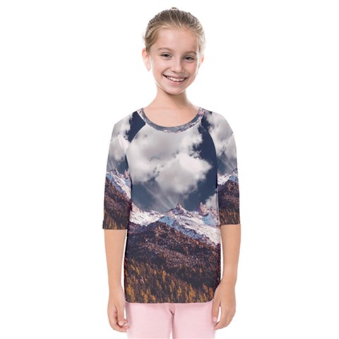 Mountain Sky Landscape Hill Rock Kids  Quarter Sleeve Raglan Tee by Celenk