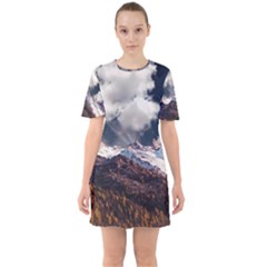 Mountain Sky Landscape Hill Rock Sixties Short Sleeve Mini Dress by Celenk