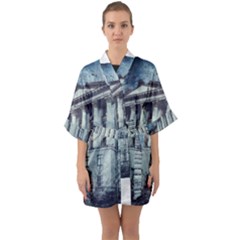 Storm Rain Lightning Weather Quarter Sleeve Kimono Robe by Celenk