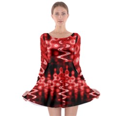 Red And Black Wave Pattern Long Sleeve Skater Dress