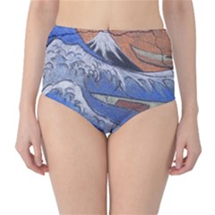 Harvard Mayfair Hokusai Chalk Wave Fuji High-waist Bikini Bottoms by Celenk