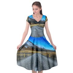 Road Mountain Landscape Travel Cap Sleeve Wrap Front Dress by Celenk