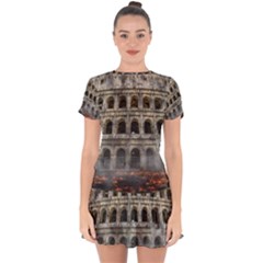 Colosseum Italy Landmark Coliseum Drop Hem Mini Chiffon Dress by Celenk
