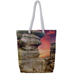 Rocks Landscape Sky Sunset Nature Full Print Rope Handle Tote (small)
