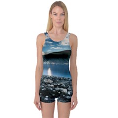 Shore Mountain Water Landscape One Piece Boyleg Swimsuit by Celenk