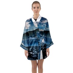 Shore Mountain Water Landscape Long Sleeve Kimono Robe by Celenk