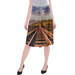 Railway Track Travel Railroad Midi Beach Skirt by Celenk