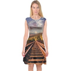 Railway Track Travel Railroad Capsleeve Midi Dress by Celenk