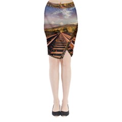 Railway Track Travel Railroad Midi Wrap Pencil Skirt by Celenk