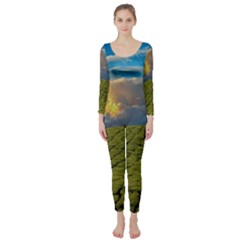 Sunrise Hills Landscape Nature Sky Long Sleeve Catsuit by Celenk