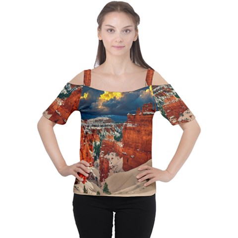 Snow Landscape Winter Cold Nature Cutout Shoulder Tee by Celenk