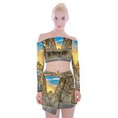 Abbey Ruin Architecture Medieval Off Shoulder Top With Mini Skirt Set by Celenk