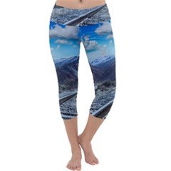 Nature Landscape Mountains Slope Capri Yoga Leggings by Celenk