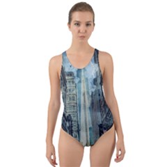 Storm Damage Disaster Weather Cut-out Back One Piece Swimsuit by Celenk