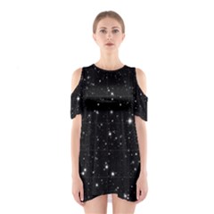 Black Background Texture Stars Shoulder Cutout One Piece by Celenk