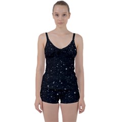 Black Background Texture Stars Tie Front Two Piece Tankini by Celenk