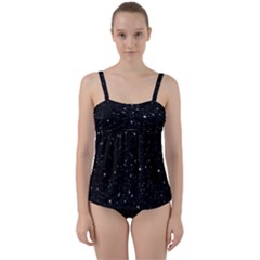 Black Background Texture Stars Twist Front Tankini Set by Celenk