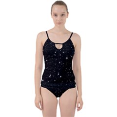 Black Background Texture Stars Cut Out Top Tankini Set by Celenk