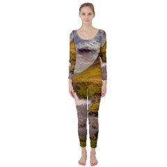 Nature Mountains Cliff Waterfall Long Sleeve Catsuit by Celenk